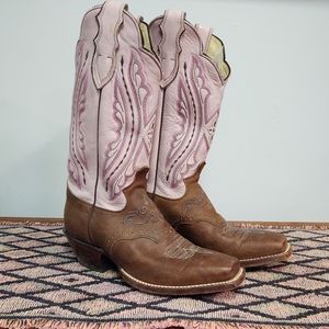 JUSTIN Square Toe Leather Western Boots 6.5B